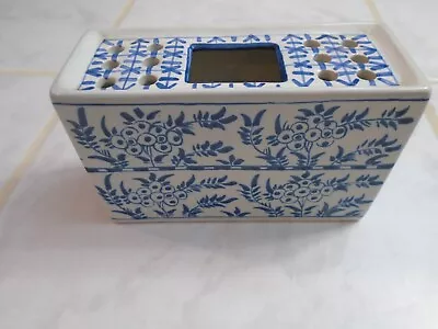 Vtg. Delft Blue Mimosa Flower Brick Rectangle Williamsburg Holland Flower Frog • $34.99