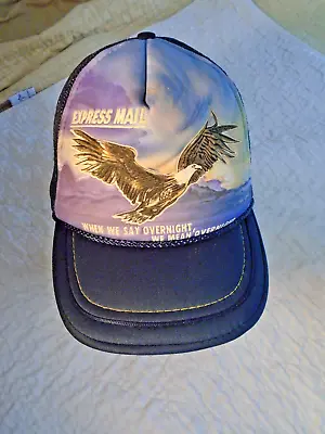 Vintage 1987  Express Mail Service Rope Mesh Back Trucker Hat Eagle • $22.99