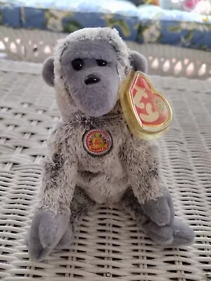 Ty Beanie Baby Monkey - Virunga - 2003 - Bbom - Gray - Hang Tags Attached - Good • $9.35