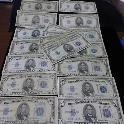 Lot Of (20) 1934 Blue Seal $5 Dollar Silver Certificates VG-VF • $269.95