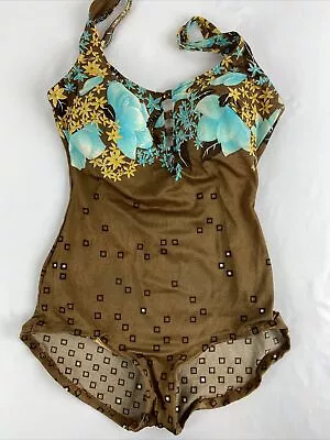 VTG Womens Bathing Suit One-Piece Pale Fade Blue Brown M/L 70’s Pinup Swimming • $69.99