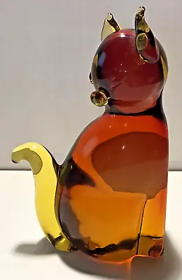 Murano Glass MCM Bookend (1 Only) Cat -Amberina Hues- LARGE! 6 Inches! Vintage • $90