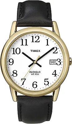 Timex T2H291 Men's Easy Reader Black Leather Watch Indiglo Date 35MM Case • $36.40