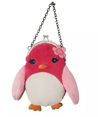 Pink Plush Bird Coin Purse Girls Handbag Chain Strap Kiss Clasp Fur Gymboree • $12.95