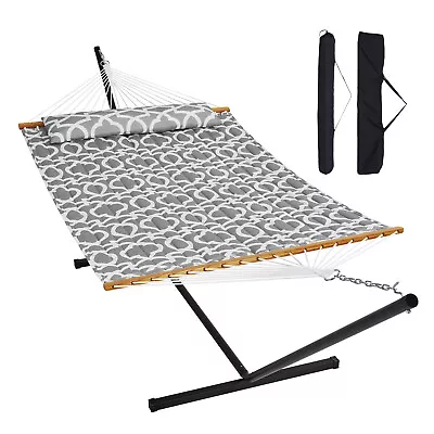 VEVOR Double Quilted Fabric Hammock Two Person Hammock With Stand 480lb Capacity • $133.99