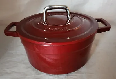 Martha Stewart Red Enamel Cast Iron Round Enameled Dutch Oven 3 Quart W/ Lid • $45