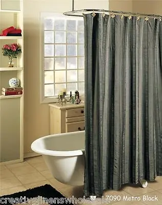 $19.99 • Buy Creative Linens Metro Stripe Black Gray Fabric Bath SHOWER CURTAIN FREE S&H