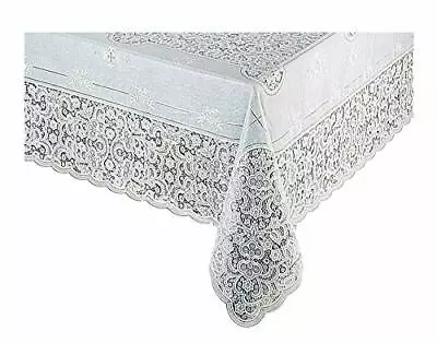 Vinyl Lace Tablecloth With Full Coverage Easy-Care (60x 104 Inch) ( White) • $11.99