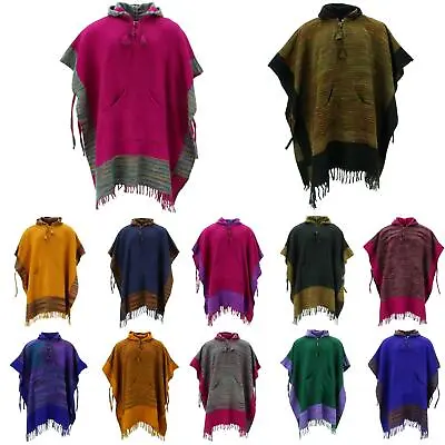 Soft Vegan Wool Hooded Tibet Poncho LoudElephant Cape Warm Festival Hoodie • £24.90