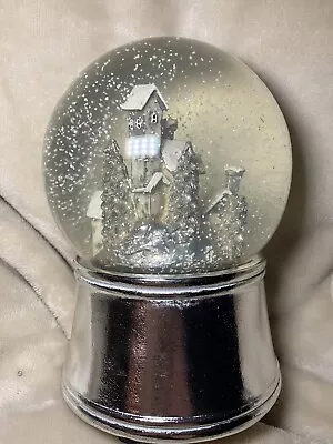 Musical Christmas Snow Globe Large Battery Operated White Silver Scene • £20