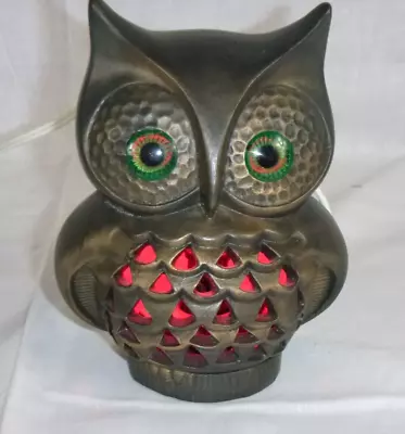 Vtg Ceramic Owl Decorative Novelty Lamp Night Light Green Eyes 6.25  H • $49