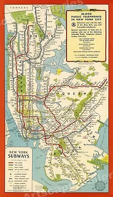 New York City 1951 Subway Map MTA  - 20x36 • $19.95