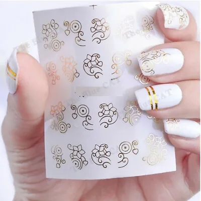 Nail Art Water Decals Stickers Transfers Beautiful Gold  Flowers Ferns Floral  • £1.85