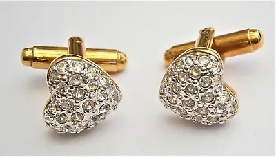 £8.50 • Buy L379)  Diamante Rhinestone Heart Shaped Gold & Silver Tone Cufflinks
