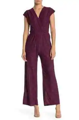WEST KEI Metallic Dot Swirl Surplice Cap Sleeve Jumpsuit WOMENS XS WINE NEW *Z12 • $24.99