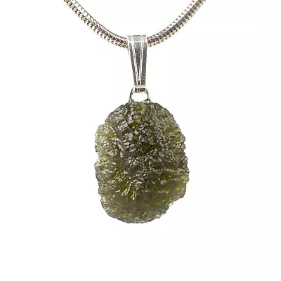 2.2gr MOLDAVITE Genuinte Tektite Rough Sterling Silver.925 Pendant #JM280 • $72.60