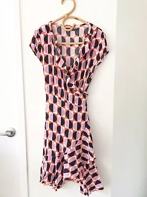 MISTER ZIMI Size 10 Multicoloured Cap Sleeve Tie Side Wrap Dress • $85