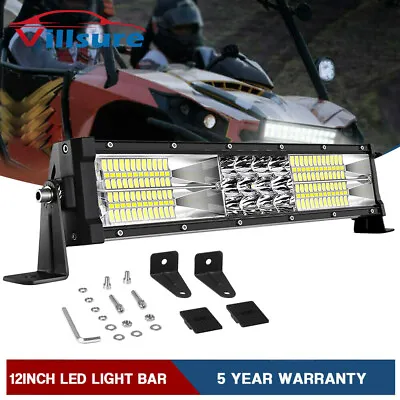 TRI-Row 12  Inch LED Light Bar Combo For 2004-2017 Polaris Ranger Yamaha UTV ATV • $28.99