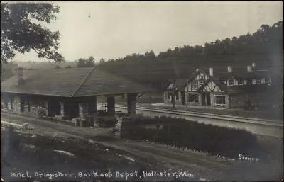 Hollister MO Hotel Drugstore Bank & RR Train Depot StatioN Real Photo Postcard • $15