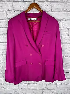 ZARA Women's Hot Pink Fuschia Double Breasted Blazer Large • $69