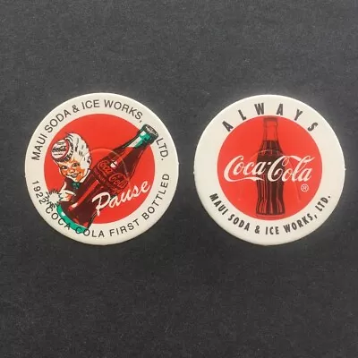2x Maui Soda & Ice Works Coca Cola Pogs Milk Caps Hawaii Logo 90s Game Pieces • $28