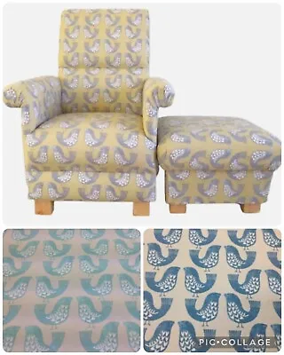 Scandi Birds Fabric Adult Chair & Footstool Armchair Nursery Accent Bedroom New • £346.49