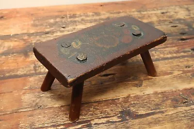 Antique Early American Primitive Milking Stool Hand Painted Flowers • $200