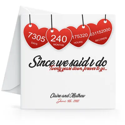 Personalised 20th Wedding Anniversary Card With Printed Hearts Twentieth Year • £2.95