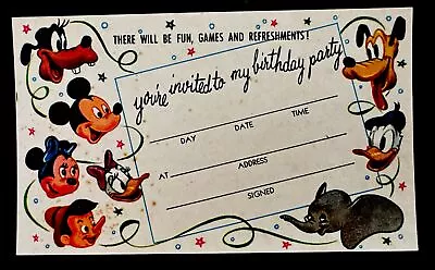 VINTAGE Mickey Mouse MINNIE Donald DUMBO Goofy Disney BIRTHDAY INVITATION C 1940 • $24.99