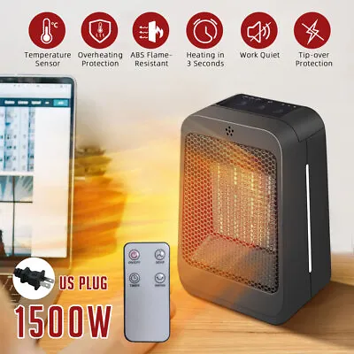 $27.99 • Buy 1500W Electric Heater PTC Ceramic Space Heater Remote Control Adjust Thermostat
