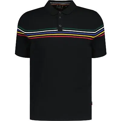 Mens Merc London Mod Stripe Fine Knitted Polo Shirt  Hickory - Black • $74.69