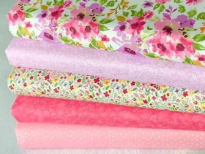 100% Cotton Fat Quarter Bundle Quality Craft Fabric Floral Pink Lilac Z1 F • £10.40