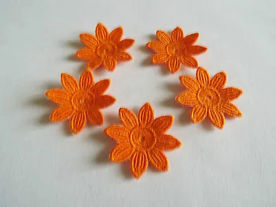 5pcs Iron On / Sew On Orange Guipure Lace Applique Daisy-Flower Motifs (4cm) • £2.99