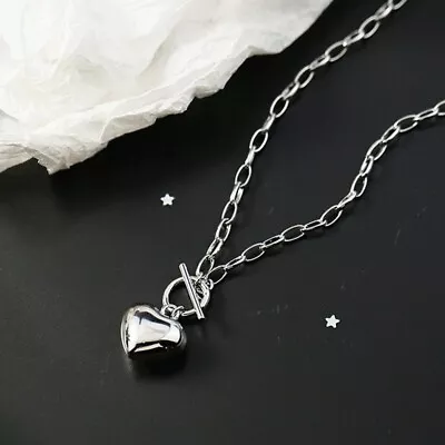 Solid Heart Pendant Necklace 925 Sterling  Silver Chain Womens Jewellery New UK • £3.49