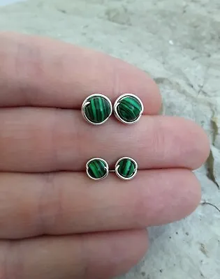 Sterling Silver Malachite Stud Earrings Green Earrings Malachite Jewelry • $19.50