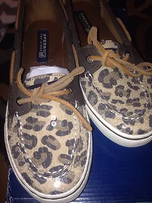 Girls Women's Leopard Print Sequins Sperry Top Sider Bahama Skimmers Shoes • $49.50