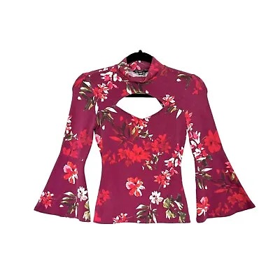 GUESS Women's Lilou Floral Print Top Cutout Detail Size XS 3/4 Bell Sleeve Knit • $12.68