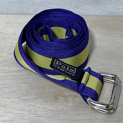 POLO RALPH LAUREN Belt Mens M Yellow Purple Striped Grosgrain Ribbon D Ring 42” • $16.97