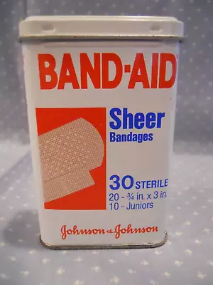 Vintage 1983 BAND-AID Brand 3.5  Tin -Sheer Bandages- Hinged Lid -30 Count-Empty • $9.95