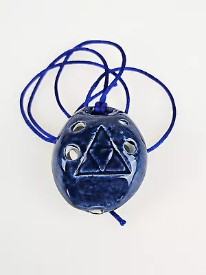 Handmade Ocarina Blue Glaze Ceramic Maui Hawaii Stamp Necklace Pendant Triforce • $24.95