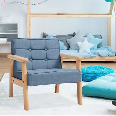 Toddler Children Upholstered Chair 2-Seater Mini Kids Sofa Linen Padded Armchair • £39.95