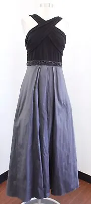 Aidan Mattox Black Gray Halter Beaded Fit Flare Gown Formal Tea Dress Size 8 • $49.99