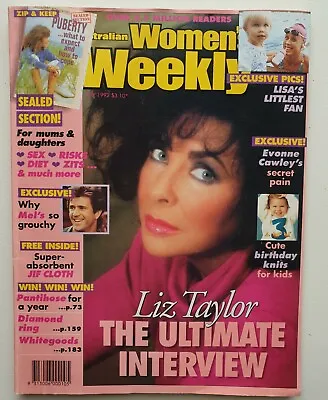 Australian Women's Weekly July 1992 Vintage Magazine Liz Taylor Lisa Curry-Kenny • $24