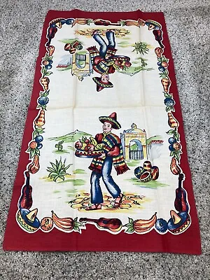 Vintage Kitchen Towel Southwest Mexico Mexican Sombrero Guitar Colorful 15x29” • $12