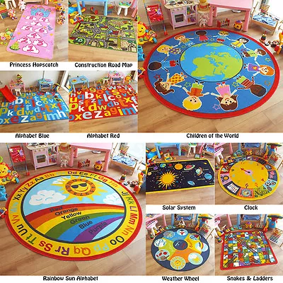 Children's Rugs Kids Play Mat Girls Boys Fun Rug Pink Red Road World Learning • £28.99