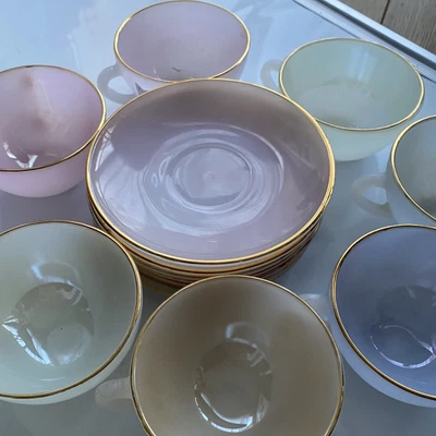 £49.50 • Buy Set Of 14 Arcopal Tea Coffee Cups + Saucers Opalescent Opal Vintage French