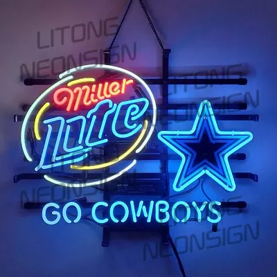 Miller Lite Dallas Cowboys Neon Sign 19x15 Lamp Beer Bar Pub Wall Decor • $138.84