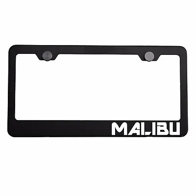 Matte Black License Plate Frame Chrome MALIBU Laser Etched Metal Screw Cap • $34.99