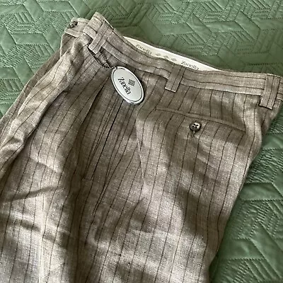 Zanella NWT Taylor 100% Linen Pants Size 34 US Taupe Striped • $99.99