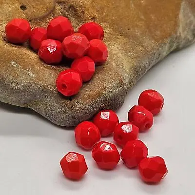 Faceted Bright Cherry Red Vintage Czech Glass Beads Bicone DIY Jewelry Making • $6.50